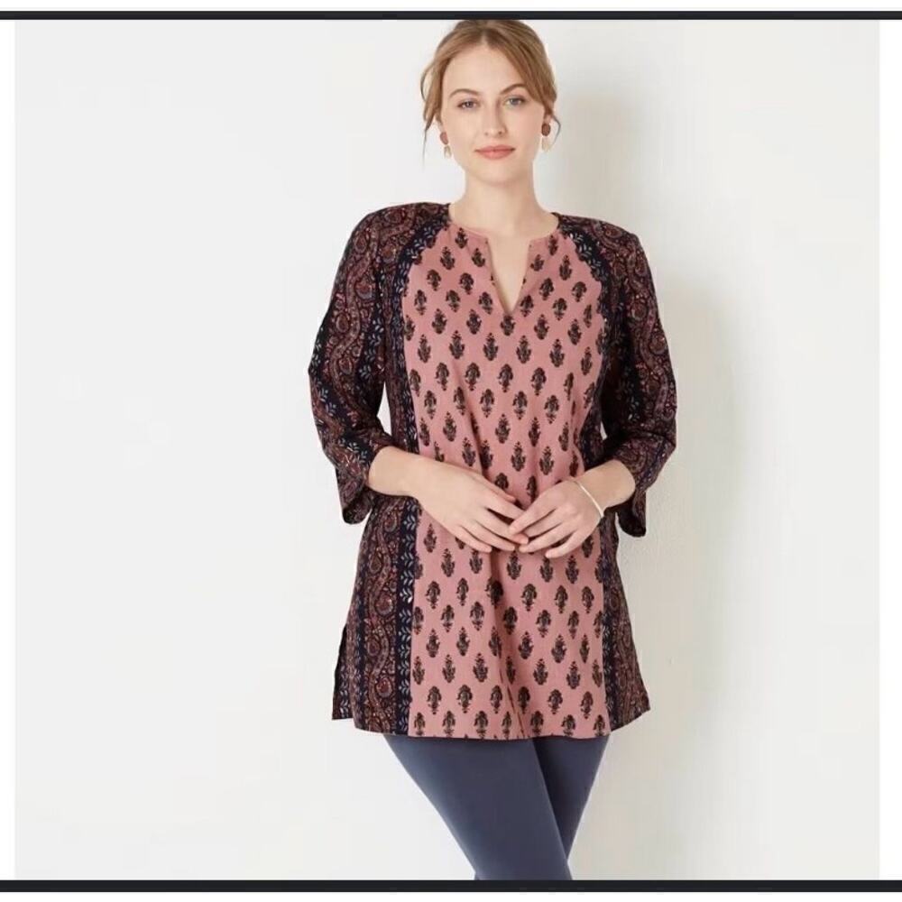J. Jill linen cotton blend Folkloric Stamped Paisley tunic Size SP